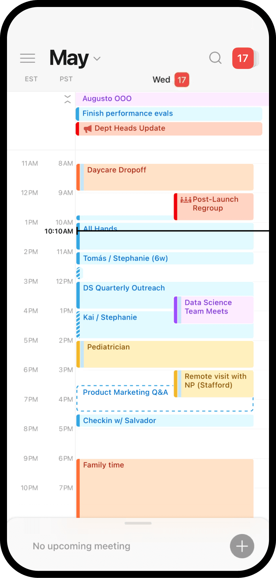 Una captura de pantalla de Notion Calendar en el móvil