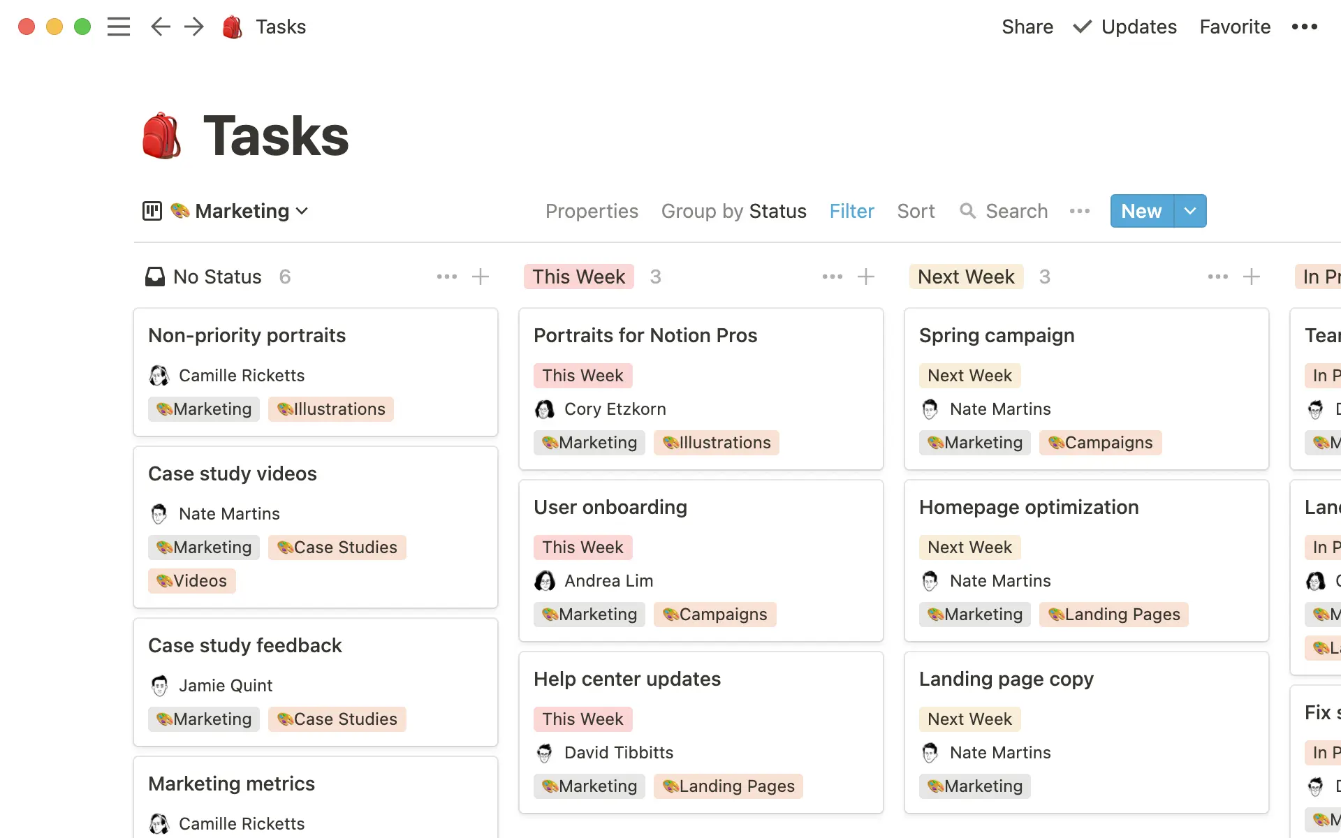 The marketing team’s view of our shared tasks database.