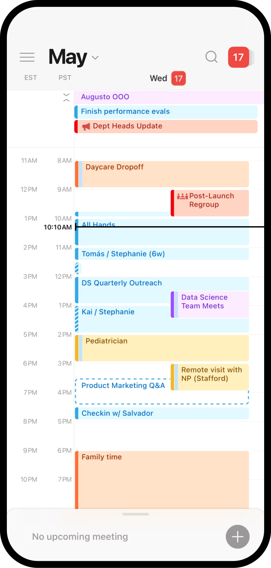 Una captura de pantalla de Notion Calendar en el móvil
