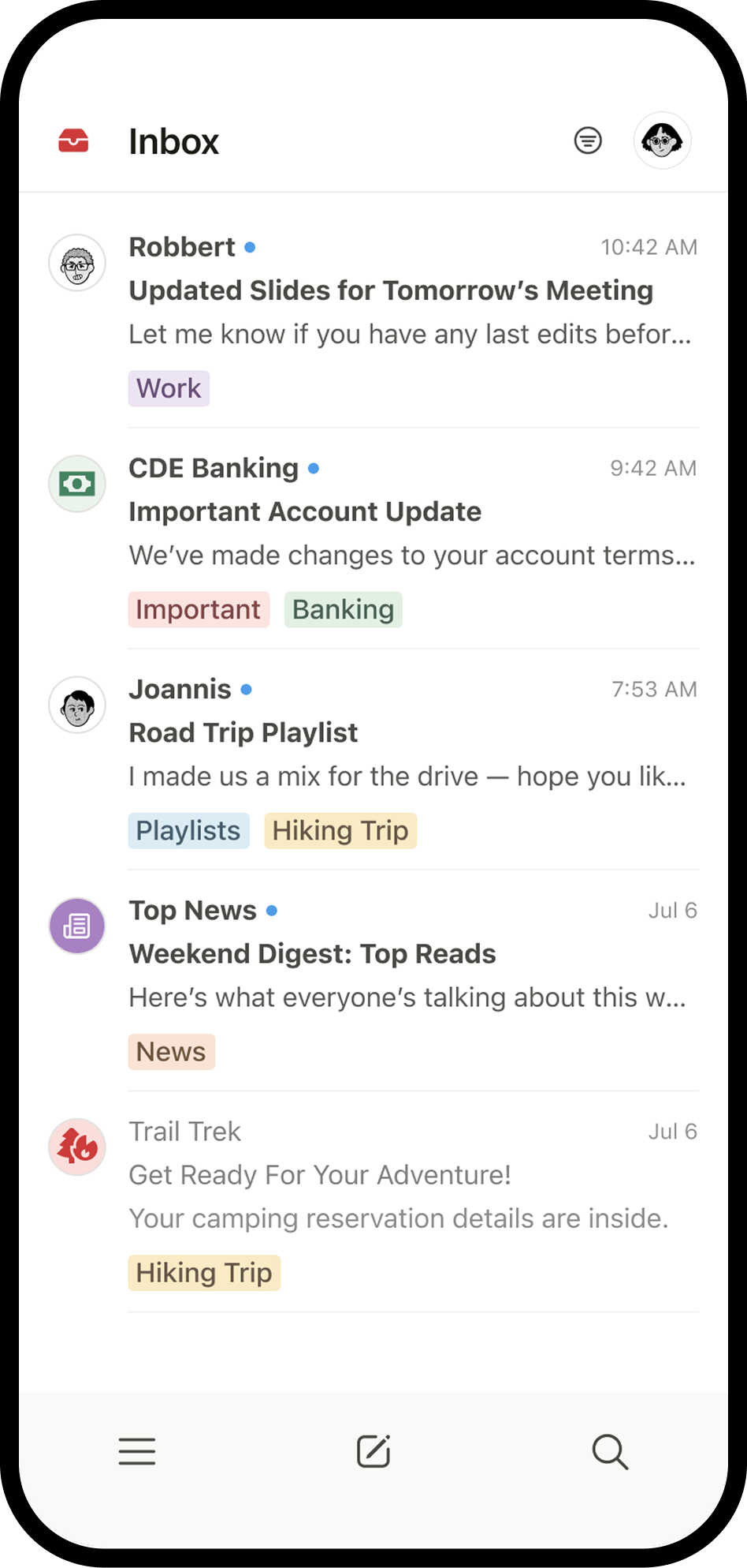 Una captura de pantalla de Notion Mail en el móvil